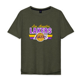 Мужская футболка хлопок Oversize с принтом Los Angeles Lakers в Кировске, 100% хлопок | свободный крой, круглый ворот, “спинка” длиннее передней части | basketball | lakers | баскетболл | лос анджелес | нба