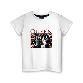 Детская футболка хлопок с принтом Queen band в Кировске, 100% хлопок | круглый вырез горловины, полуприлегающий силуэт, длина до линии бедер | england | freddie | mercury | queen   легендарная рок группаqueen | фредди меркьури
