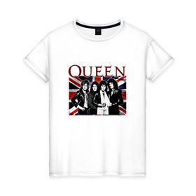 Женская футболка хлопок с принтом Queen band в Кировске, 100% хлопок | прямой крой, круглый вырез горловины, длина до линии бедер, слегка спущенное плечо | england | freddie | mercury | queen   легендарная рок группаqueen | фредди меркьури