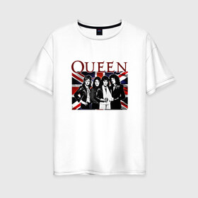 Женская футболка хлопок Oversize с принтом Queen band в Кировске, 100% хлопок | свободный крой, круглый ворот, спущенный рукав, длина до линии бедер
 | england | freddie | mercury | queen   легендарная рок группаqueen | фредди меркьури