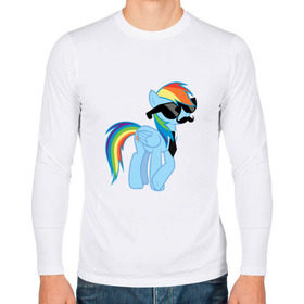 Мужской лонгслив хлопок с принтом Rainbow Dash в Кировске, 100% хлопок |  | mlp | pony | rainbow dash | пони | радуга | рэйнбоу | усы