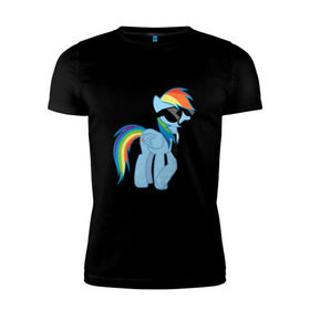 Мужская футболка премиум с принтом Rainbow Dash в Кировске, 92% хлопок, 8% лайкра | приталенный силуэт, круглый вырез ворота, длина до линии бедра, короткий рукав | mlp | pony | rainbow dash | пони | радуга | рэйнбоу | усы