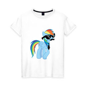 Женская футболка хлопок с принтом Rainbow Dash в Кировске, 100% хлопок | прямой крой, круглый вырез горловины, длина до линии бедер, слегка спущенное плечо | mlp | pony | rainbow dash | пони | радуга | рэйнбоу | усы
