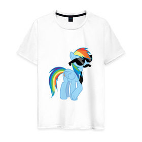Мужская футболка хлопок с принтом Rainbow Dash в Кировске, 100% хлопок | прямой крой, круглый вырез горловины, длина до линии бедер, слегка спущенное плечо. | mlp | pony | rainbow dash | пони | радуга | рэйнбоу | усы