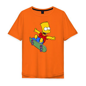Мужская футболка хлопок Oversize с принтом Барт на скейте в Кировске, 100% хлопок | свободный крой, круглый ворот, “спинка” длиннее передней части | барт на скейте bart simpson симпсон скейтборд