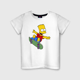 Детская футболка хлопок с принтом Барт на скейте в Кировске, 100% хлопок | круглый вырез горловины, полуприлегающий силуэт, длина до линии бедер | барт на скейте bart simpson симпсон скейтборд