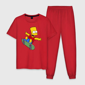 Мужская пижама хлопок с принтом Барт на скейте в Кировске, 100% хлопок | брюки и футболка прямого кроя, без карманов, на брюках мягкая резинка на поясе и по низу штанин
 | барт на скейте bart simpson симпсон скейтборд