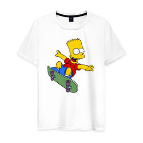 Мужская футболка хлопок с принтом Барт на скейте в Кировске, 100% хлопок | прямой крой, круглый вырез горловины, длина до линии бедер, слегка спущенное плечо. | барт на скейте bart simpson симпсон скейтборд