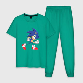 Мужская пижама хлопок с принтом Sonic the Hedgehog в Кировске, 100% хлопок | брюки и футболка прямого кроя, без карманов, на брюках мягкая резинка на поясе и по низу штанин
 | sonic | sonic the hedgehogсега | олдскул | соник