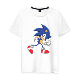 Мужская футболка хлопок с принтом Sonic the Hedgehog в Кировске, 100% хлопок | прямой крой, круглый вырез горловины, длина до линии бедер, слегка спущенное плечо. | sonic | sonic the hedgehogсега | олдскул | соник