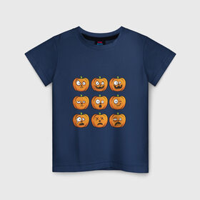 Детская футболка хлопок с принтом Набор тыкв (Хеллоуин) в Кировске, 100% хлопок | круглый вырез горловины, полуприлегающий силуэт, длина до линии бедер | Тематика изображения на принте: halloween | мистика | смайл | тыква | ужас | хеллоуин