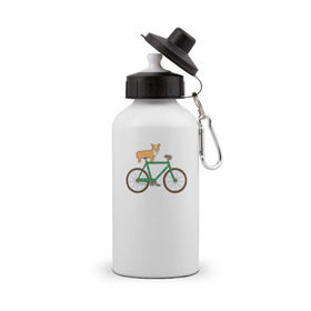 Бутылка спортивная с принтом Корги на велосипеде в Кировске, металл | емкость — 500 мл, в комплекте две пластиковые крышки и карабин для крепления | велосипед | корги | собака