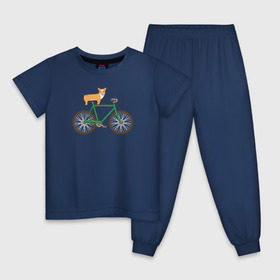 Детская пижама хлопок с принтом Корги на велосипеде в Кировске, 100% хлопок |  брюки и футболка прямого кроя, без карманов, на брюках мягкая резинка на поясе и по низу штанин
 | Тематика изображения на принте: велосипед | корги | собака