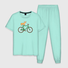 Мужская пижама хлопок с принтом Корги на велосипеде в Кировске, 100% хлопок | брюки и футболка прямого кроя, без карманов, на брюках мягкая резинка на поясе и по низу штанин
 | велосипед | корги | собака