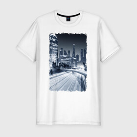 Мужская футболка премиум с принтом Ночной город в Кировске, 92% хлопок, 8% лайкра | приталенный силуэт, круглый вырез ворота, длина до линии бедра, короткий рукав | америка | мегаполис | ночь | столица | сша
