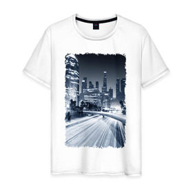 Мужская футболка хлопок с принтом Ночной город в Кировске, 100% хлопок | прямой крой, круглый вырез горловины, длина до линии бедер, слегка спущенное плечо. | америка | мегаполис | ночь | столица | сша