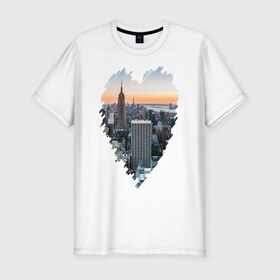 Мужская футболка премиум с принтом Любимый Нью-Йорк в Кировске, 92% хлопок, 8% лайкра | приталенный силуэт, круглый вырез ворота, длина до линии бедра, короткий рукав | Тематика изображения на принте: new york | америка | мегаполис | сердце | я люблю