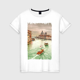 Женская футболка хлопок с принтом Венеция в Кировске, 100% хлопок | прямой крой, круглый вырез горловины, длина до линии бедер, слегка спущенное плечо | венеция | город на воде | италия
