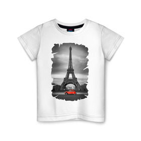 Детская футболка хлопок с принтом Эйфелева башня в Кировске, 100% хлопок | круглый вырез горловины, полуприлегающий силуэт, длина до линии бедер | Тематика изображения на принте: france | paris | париж | франция | эйфелева башня