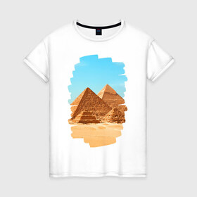 Женская футболка хлопок с принтом Египетские пирамиды в Кировске, 100% хлопок | прямой крой, круглый вырез горловины, длина до линии бедер, слегка спущенное плечо | великие пирамиды | гиза | египет | каир | пустыня