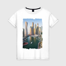 Женская футболка хлопок с принтом Дубай (ОАЭ) в Кировске, 100% хлопок | прямой крой, круглый вырез горловины, длина до линии бедер, слегка спущенное плечо | 