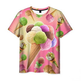 Мужская футболка 3D с принтом Мороженое в Кировске, 100% полиэфир | прямой крой, круглый вырез горловины, длина до линии бедер | cream | ice | icecream | вкусная | еда | мороженое | рожок