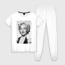 Женская пижама хлопок с принтом Мэрилин Монро (Marilyn Monroe) в Кировске, 100% хлопок | брюки и футболка прямого кроя, без карманов, на брюках мягкая резинка на поясе и по низу штанин | marilyn monroe | актриса | мэрилин монро | певица