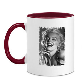 Кружка двухцветная с принтом Marilyn Monroe в Кировске, керамика | объем — 330 мл, диаметр — 80 мм. Цветная ручка и кайма сверху, в некоторых цветах — вся внутренняя часть | marilyn monroe | актриса | мэрилин монро | певица