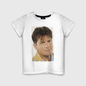 Детская футболка хлопок с принтом Чарли Шин (Charlie Sheen) в Кировске, 100% хлопок | круглый вырез горловины, полуприлегающий силуэт, длина до линии бедер | charlie sheen | кинозвезда | ситком | чарли шин