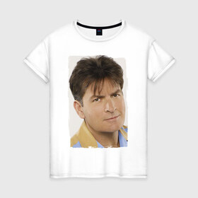 Женская футболка хлопок с принтом Чарли Шин (Charlie Sheen) в Кировске, 100% хлопок | прямой крой, круглый вырез горловины, длина до линии бедер, слегка спущенное плечо | charlie sheen | кинозвезда | ситком | чарли шин