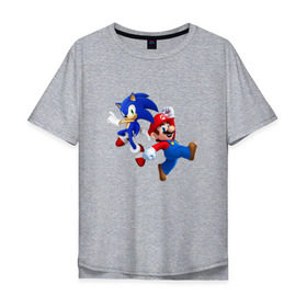 Мужская футболка хлопок Oversize с принтом Sonic and Mario в Кировске, 100% хлопок | свободный крой, круглый ворот, “спинка” длиннее передней части | nintendo | марио | нинтендо