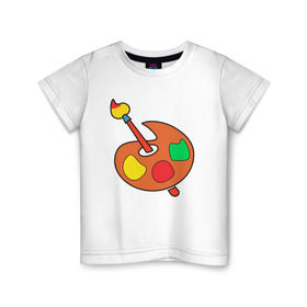 Детская футболка хлопок с принтом Палитра в Кировске, 100% хлопок | круглый вырез горловины, полуприлегающий силуэт, длина до линии бедер | кисть | краски | палитра | рисование