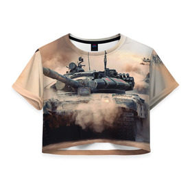 Женская футболка 3D укороченная с принтом Танк в Кировске, 100% полиэстер | круглая горловина, длина футболки до линии талии, рукава с отворотами | армия | войска | сила | танк | танки | танкист | танковые войска