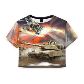 Женская футболка 3D укороченная с принтом Танк в Кировске, 100% полиэстер | круглая горловина, длина футболки до линии талии, рукава с отворотами | армия | войска | сила | танк | танки | танкист | танковые войска