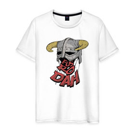 Мужская футболка хлопок с принтом Fus Ro Dah в Кировске, 100% хлопок | прямой крой, круглый вырез горловины, длина до линии бедер, слегка спущенное плечо. | game | skyrim