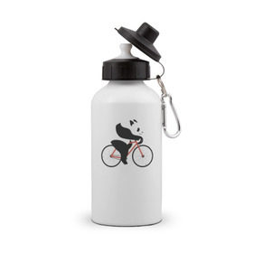 Бутылка спортивная с принтом Панда на велосипеде в Кировске, металл | емкость — 500 мл, в комплекте две пластиковые крышки и карабин для крепления | панда
