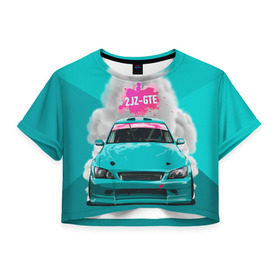 Женская футболка 3D укороченная с принтом 2 JZ GTE в Кировске, 100% полиэстер | круглая горловина, длина футболки до линии талии, рукава с отворотами | 2jz gte | altezza | drift | jdm | toyota | альтеза | гонка | ждм