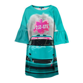 Детское платье 3D с принтом 2 JZ GTE в Кировске, 100% полиэстер | прямой силуэт, чуть расширенный к низу. Круглая горловина, на рукавах — воланы | 2jz gte | altezza | drift | jdm | toyota | альтеза | гонка | ждм