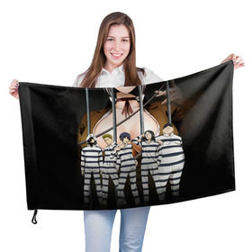 Флаг 3D с принтом Prison School в Кировске, 100% полиэстер | плотность ткани — 95 г/м2, размер — 67 х 109 см. Принт наносится с одной стороны | kangoku gakuen | kiyoshi fujino | киёши фуджино | призон скул