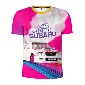 Мужская футболка 3D спортивная с принтом Subaru в Кировске, 100% полиэстер с улучшенными характеристиками | приталенный силуэт, круглая горловина, широкие плечи, сужается к линии бедра | drag | eat | ej20 | forester | jdm | rainbow | sf5 | sleep | subaru | субару | супердрифтбитва | форестер