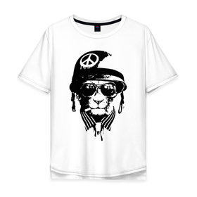 Мужская футболка хлопок Oversize с принтом Pacific cat в Кировске, 100% хлопок | свободный крой, круглый ворот, “спинка” длиннее передней части | кот | крутой кот | лев | пацифик