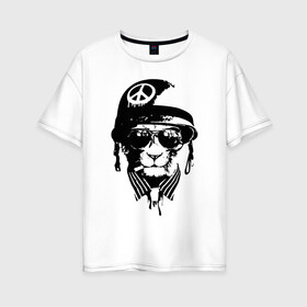 Женская футболка хлопок Oversize с принтом Pacific cat в Кировске, 100% хлопок | свободный крой, круглый ворот, спущенный рукав, длина до линии бедер
 | кот | крутой кот | лев | пацифик