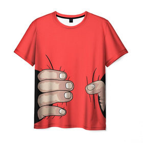 Мужская футболка 3D с принтом Рука в Кировске, 100% полиэфир | прямой крой, круглый вырез горловины, длина до линии бедер | обхват | пальцы | рука | талия