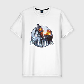Мужская футболка премиум с принтом Battlefield 4 в Кировске, 92% хлопок, 8% лайкра | приталенный силуэт, круглый вырез ворота, длина до линии бедра, короткий рукав | логотип battlefield 4bf battlefield