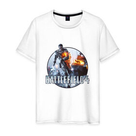Мужская футболка хлопок с принтом Battlefield 4 в Кировске, 100% хлопок | прямой крой, круглый вырез горловины, длина до линии бедер, слегка спущенное плечо. | Тематика изображения на принте: логотип battlefield 4bf battlefield
