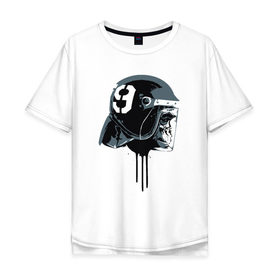 Мужская футболка хлопок Oversize с принтом горилла в шлеме в Кировске, 100% хлопок | свободный крой, круглый ворот, “спинка” длиннее передней части | обезьяна | шимпанзе