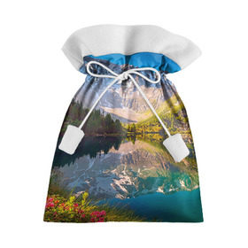 Подарочный 3D мешок с принтом Природа в Кировске, 100% полиэстер | Размер: 29*39 см | горы | облака | озеро | пейзаж