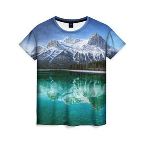 Женская футболка 3D с принтом Отражение в Кировске, 100% полиэфир ( синтетическое хлопкоподобное полотно) | прямой крой, круглый вырез горловины, длина до линии бедер | горы | облака | озеро | пейзаж