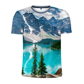 Мужская футболка 3D спортивная с принтом Озеро в Кировске, 100% полиэстер с улучшенными характеристиками | приталенный силуэт, круглая горловина, широкие плечи, сужается к линии бедра | горы | облака | пейзаж