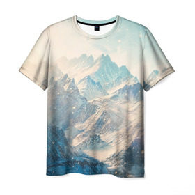 Мужская футболка 3D с принтом Горы в Кировске, 100% полиэфир | прямой крой, круглый вырез горловины, длина до линии бедер | Тематика изображения на принте: горы | облака | пейзаж